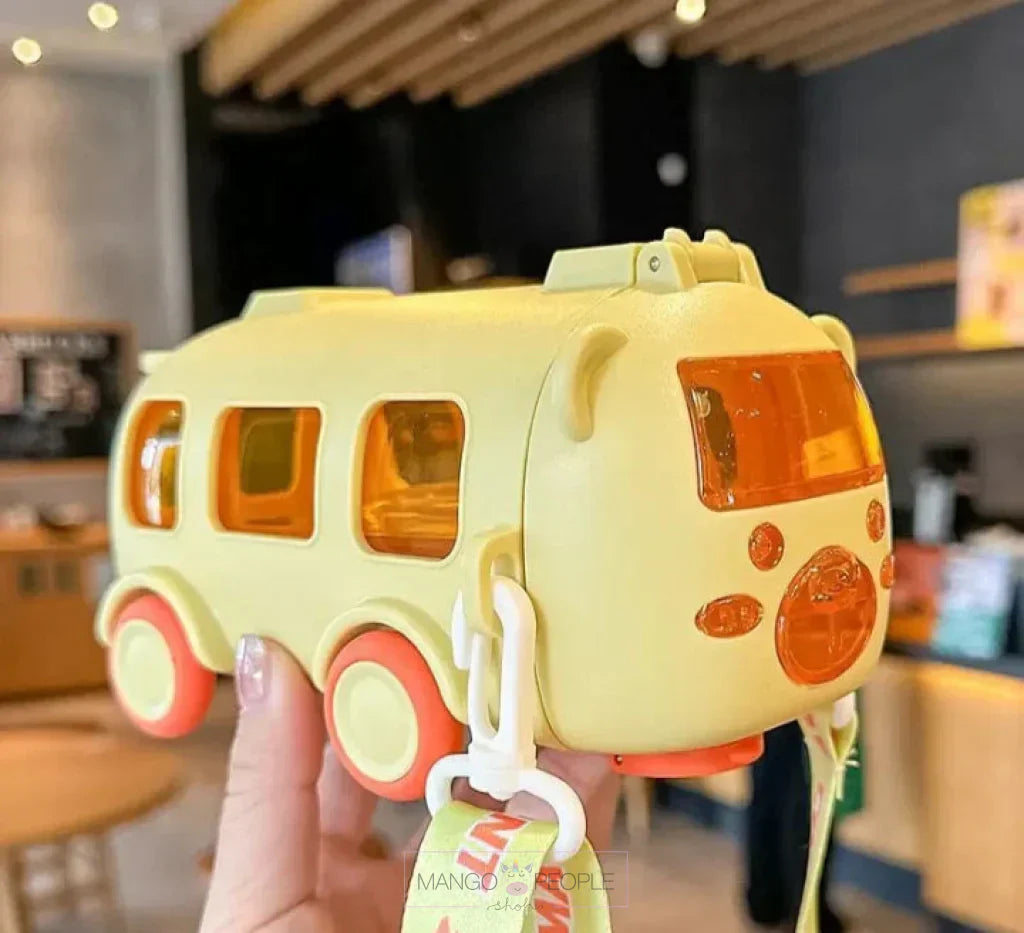 Bus Water Bottle For Kids With Strap, Sipper & Straw